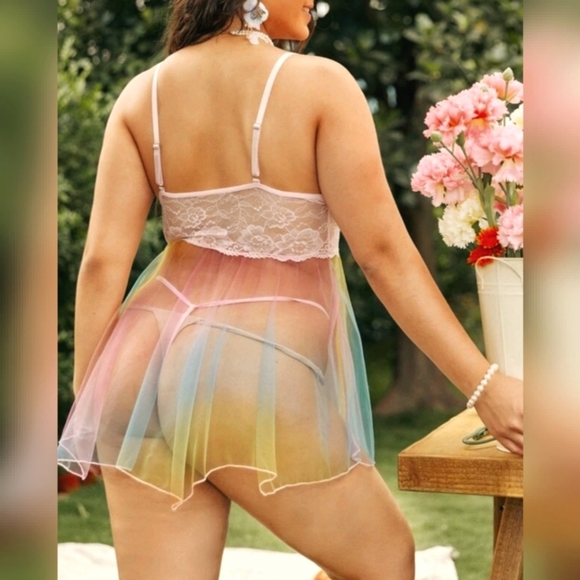 " Throwing shades" pink lace mesh teddy - Picture 4 of 5